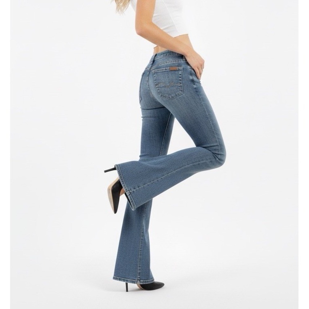 7 For All Mankind Womens Low Rise Flare Jeans Button Fly Blue Denim 26x32β